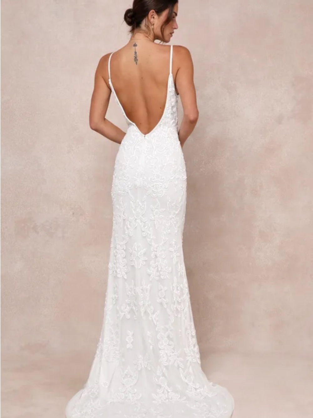 NWT Everlasting Passion White Sequin Beaded Backless Maxi Wedding Dress Bride - Picture 2 of 10